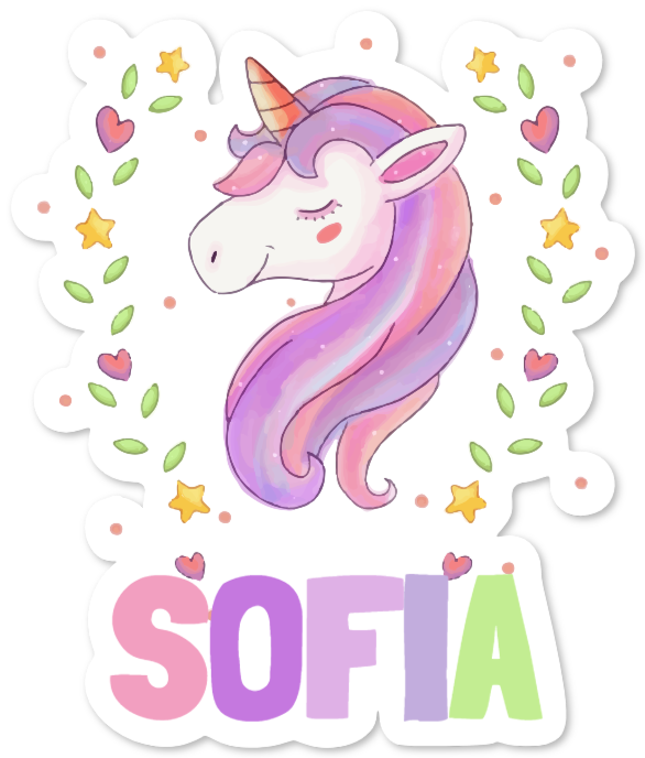 Adesivo murale con unicorno e nome – Sofia