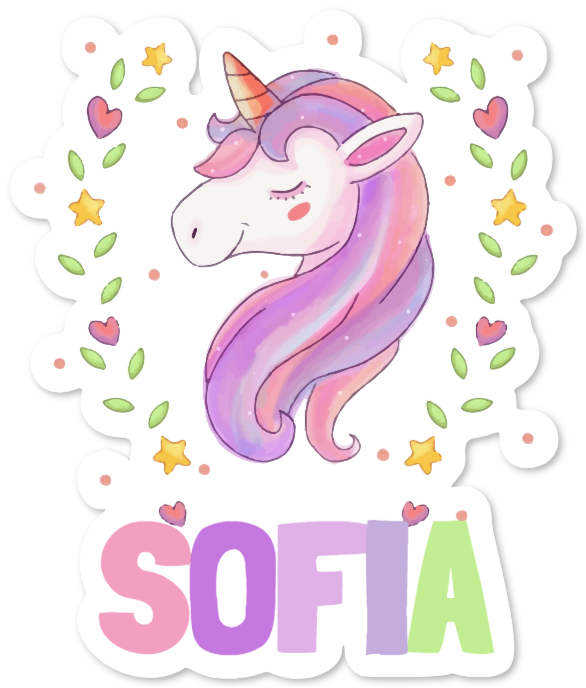 Adesivo unicorno con nome bambino – SOFIA